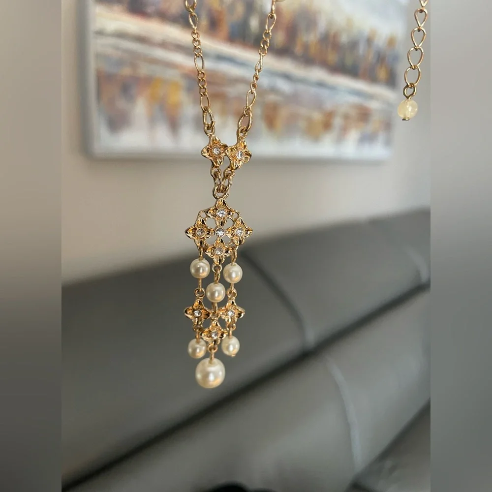 Signed NWT Vintage Gold Pearl Drop Necklace - Picture 15 of 15